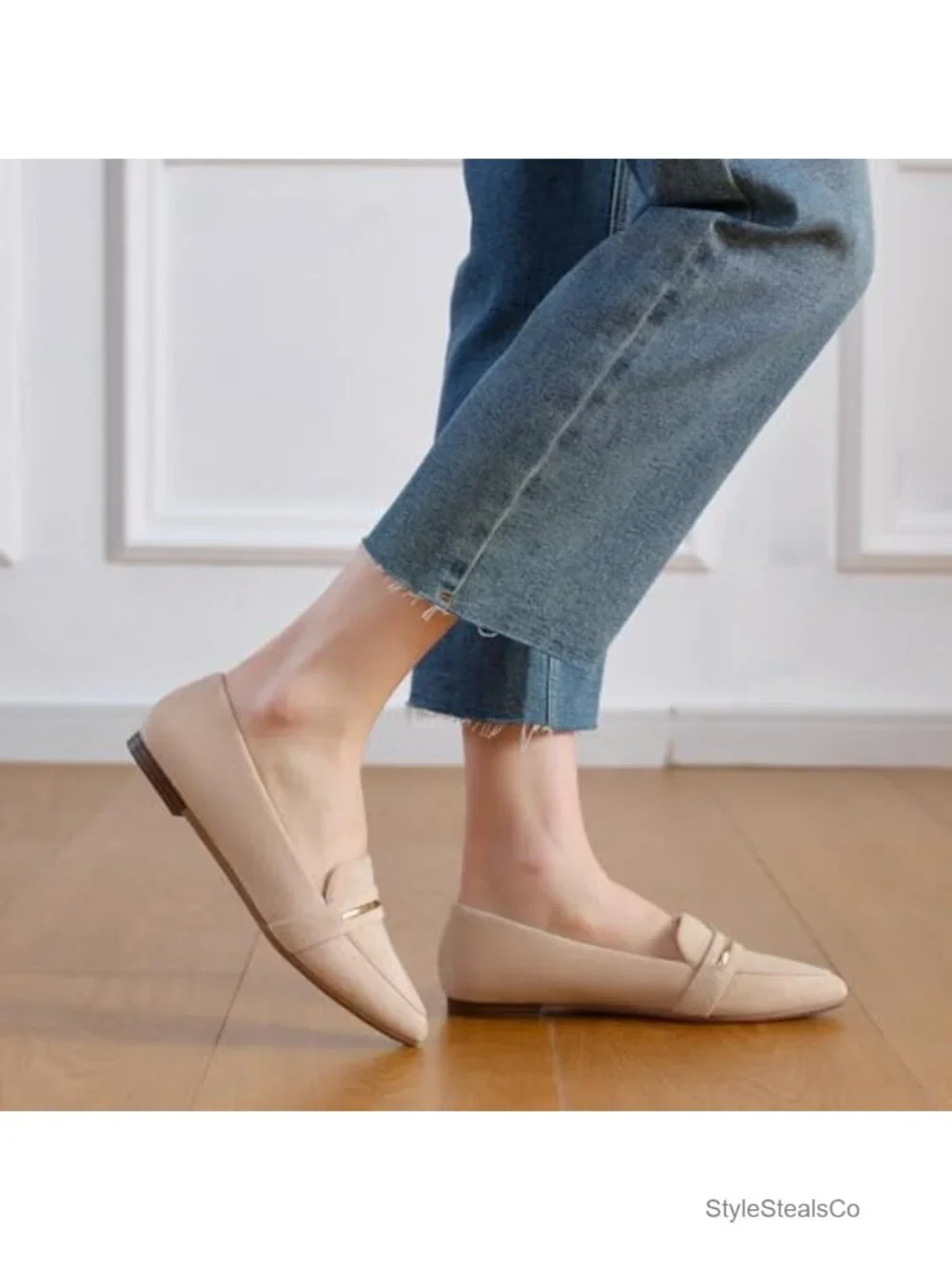 MUSSHOE Women Pointed Toe Faux Suede Loafers Gold Bit Slip On Business Casual
